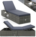 Casaria Sonnenliege mit Klapptisch 7 cm Auflagen Wetterfest Gartenliegen 160 kg Belastbar Gartenmöbel Liegestuhl Polyrattan Grau Anthrazit 200 × 58 cm