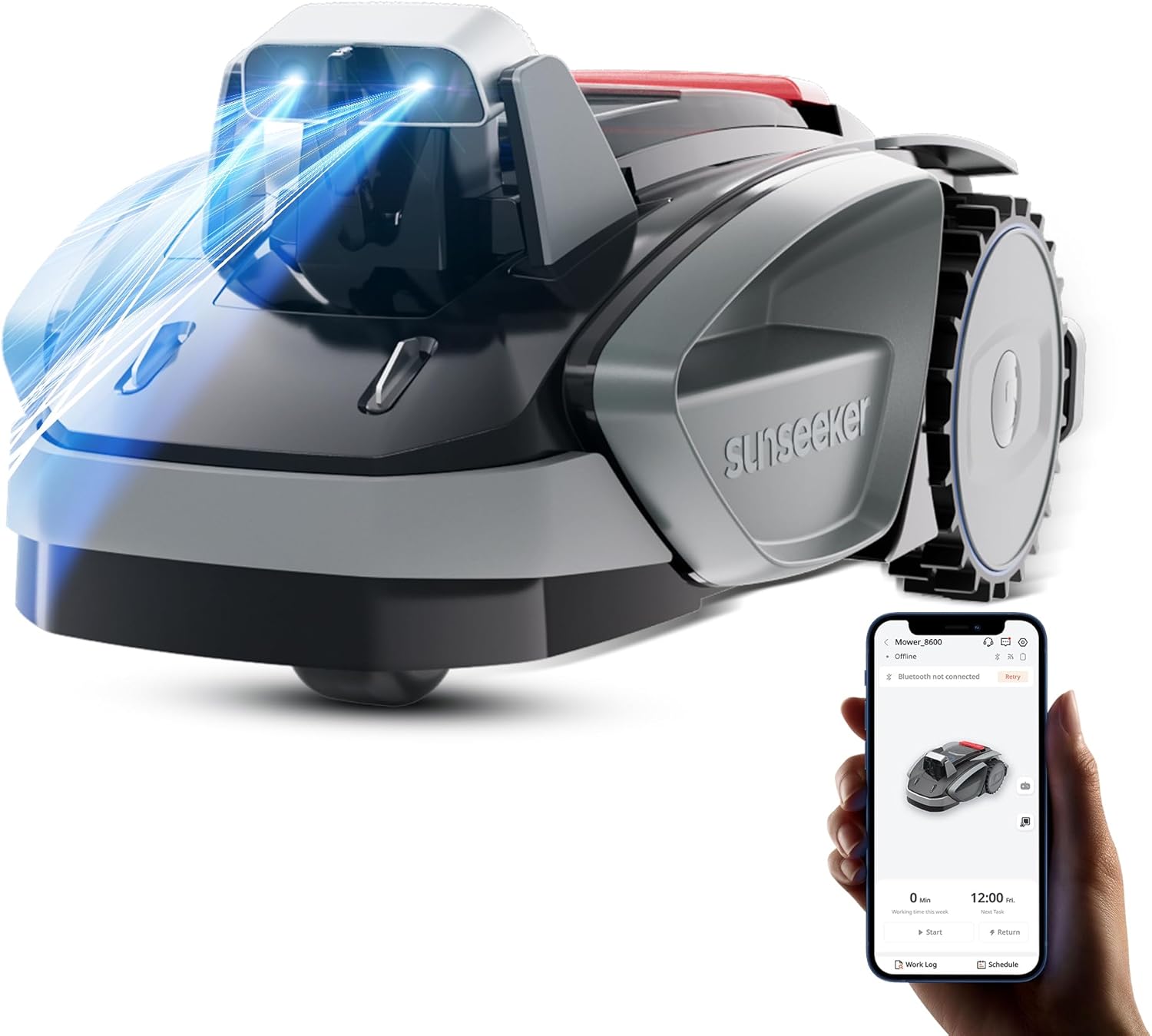 Sunseeker V3 Mähroboter, 42% Steigung, 55 dB, App-Steuerung, App-/WLAN-Steuerung, Vision AI Doppel-Auge, Rasenmäher mit EIN-Klick-Mähen