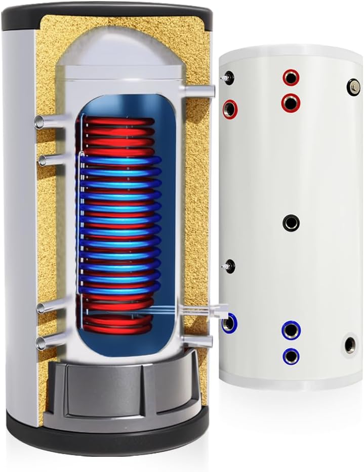 tech globe Brauchwasserspeicher Wärmetauscher 1.8 Warmwasserspeicher, Brauchwasserspeicher mit 2 Wärmetauscher 1.8 + 3.1 m2, 2 W