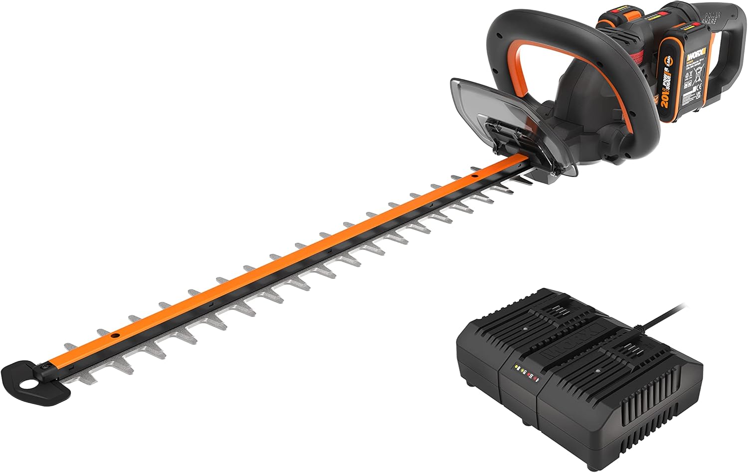 WORX WG286E Nitro Profi Akku Heckenschere 40 V, Inkl. 2 × 2 Ah Akku & Dual-Ladegerät, 58 cm Schnittlänge, 27 mm Zahnabstand, Bürstenloser Motor