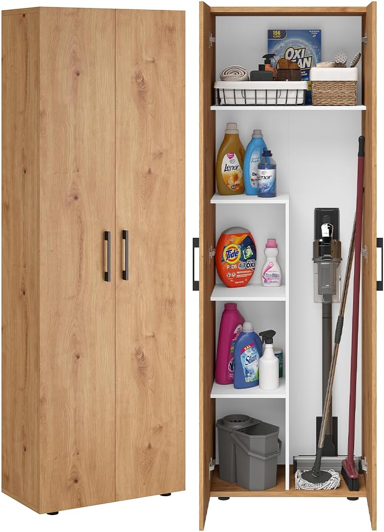 Bellamio Apol Besenschrank, Allzweckschrank 176 × 33 × 60 cm, Mehrzweckschrank in Eichenoptik, Vorratsschrank mit Staubsaugerfach, Haushaltsschrank
