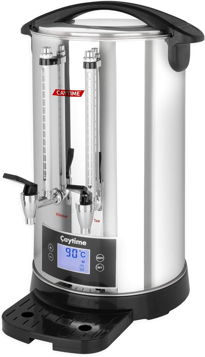 Caytime Teemaschine D20 Tisch, Semaver 20 Liter, 20 L, Digitaler Teeautomat, isoliert mit Doppelwand, Silber/Schwarz, Samowar