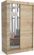 Brent - Kleiderschrank, 100 cm, für Kleidung I Kleiderschrank Sonoma Eiche, Sonoma Eiche/Spiegel, Stauraum, Aluminium