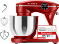 KLAMER Küchenmaschine 1800 W, Knetmaschine Brotteig mit Edelstahl-Rührschüssel 6 l, Rot, 10 Stufen mit Timer, Planetenrührwerk