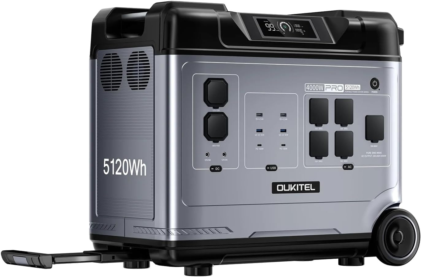 Raikon OUKITEL P5000 Tragbare Powerstation Stromgenerator, 15 Anschlüsse, 5120Wh Solar Generator mit LiFePO4-Batterie, 400 W, 4000W, APP