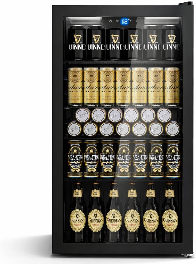 TRIUMPHKEY 86 l Getränkekühlschrank mit Klima KÜHLUNG, Neu: Gleichmäßige Kühlung & frostfrei, 4 verstellbare Ablagen für 130 Dosen, Für Bar