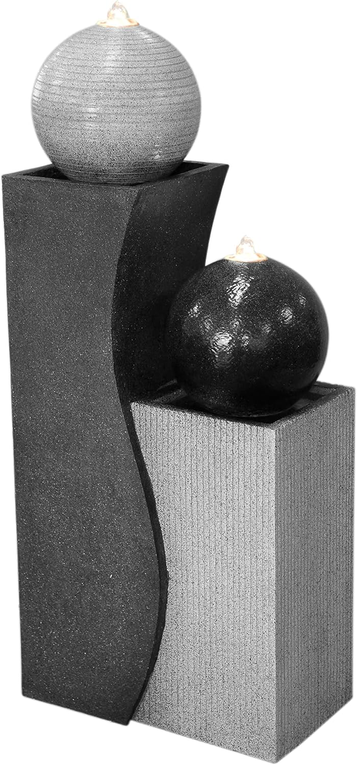 Dehner Gartenbrunnen Ying Yang mit LED Beleuchtung, Ca. 94 × 41.5 × 24 cm, Grau, Polyresin