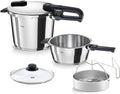 Fissler Vitaquick Edition/Schnellkochtopf-Set 6-teilg, Inkl. Metalldeckel, 2 Schnellkochtöpfe Ø 22 cm 3,5 l & 6 l, Glasdeckel, Einsatz, Induktion