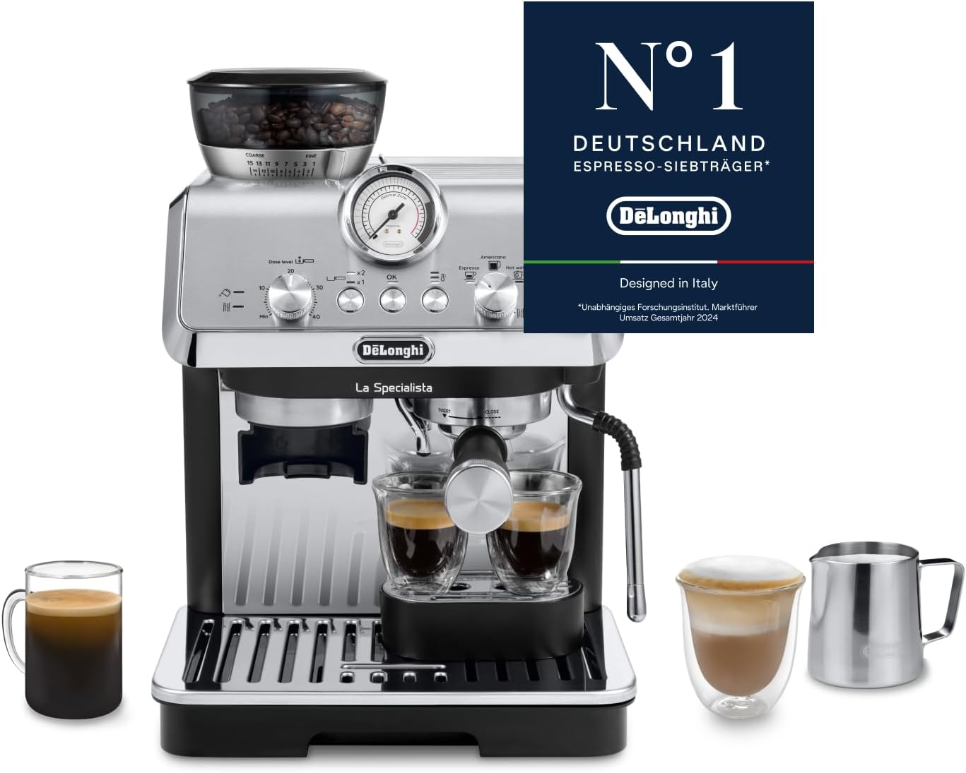 De'Longhi Siebträgermaschine La Specialista Arte EC9155.MB, Edelstahl/Schwarz inkl. Barista-Kit, 1550 W, 1,7 l Tank, Espressomaschine mit Mahlwerk