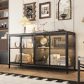 Caldion Modernes Glasvitrine mit LED-Beleuchtung, 140 × 40 × 75 cm, Vitrinenschrank aus gehärtetem Glas und MDF, Für Wohnzimmer, Büro