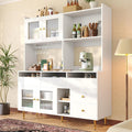 Laxnb Küchenschrank Stauraum Sideboard, 145 × 39 × 171 cm Hochschrank mit Arbeitsplatte, Sideboard Kommode mit Schubladen und Glastür, MDF