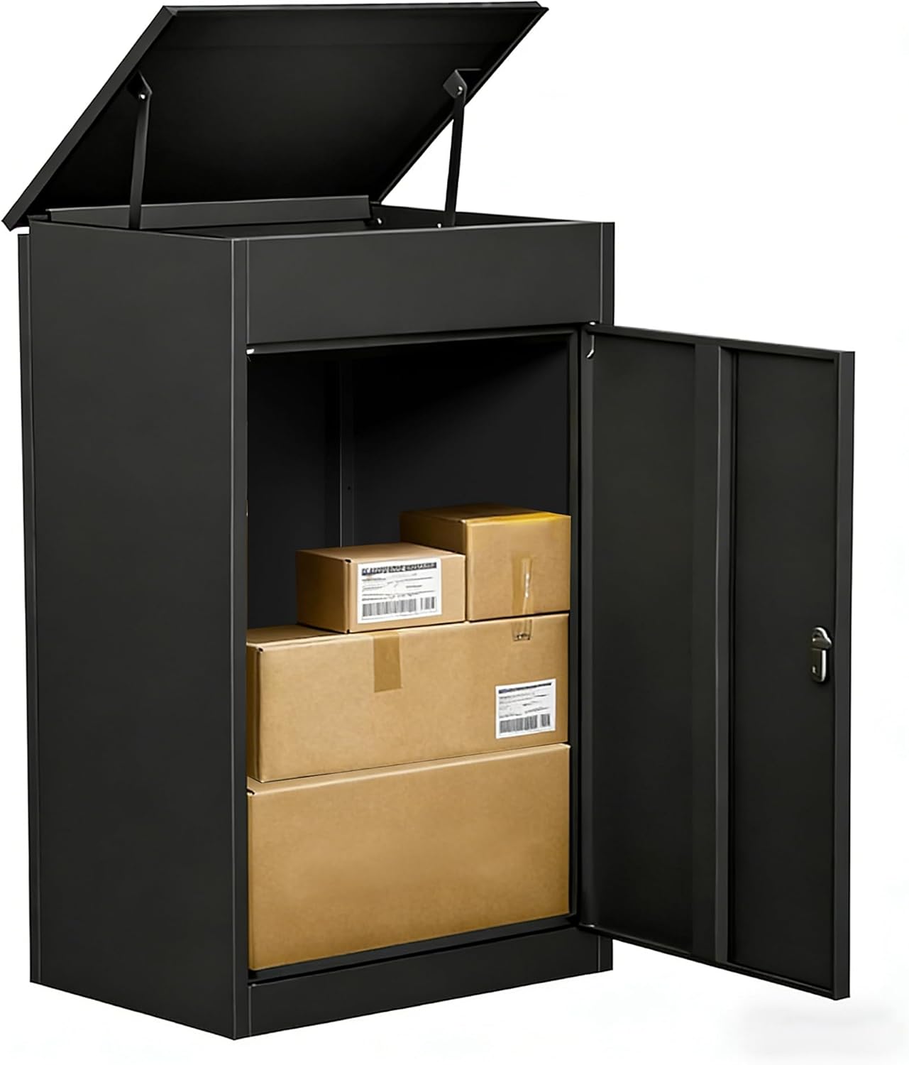 TinFrey Paketbox Briefkasten Paketfach Paketbox Wandbriefkäst, wandmontiert wasserdicht für Veranda/Garten (33'(85 CM)), Stahl, Schwarz