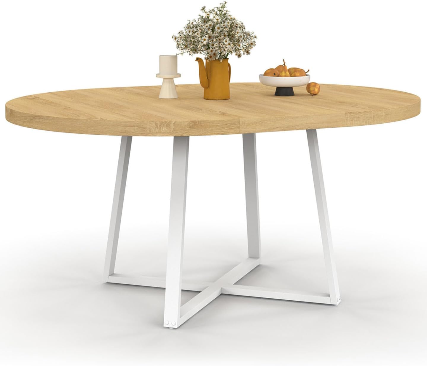 IDMarket Esstisch - Ausziehbarer runder , 150 cm, Holz/Weiß, Ausziehbarer runder Esstisch, Metall, Samt