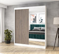 A&J MöbelLand Schwebetürenschrank MIT Kleiderschrank 120 cm mit Spiegel, Stauraum, Weiß/Braun