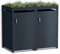 Metzler Mülltonnenbox in Anthrazit mit Pflanzdach 2er 240 l, Mülltonnenverkleidung 2 Tonnen, Abschließbar, Garten- und Müllbox