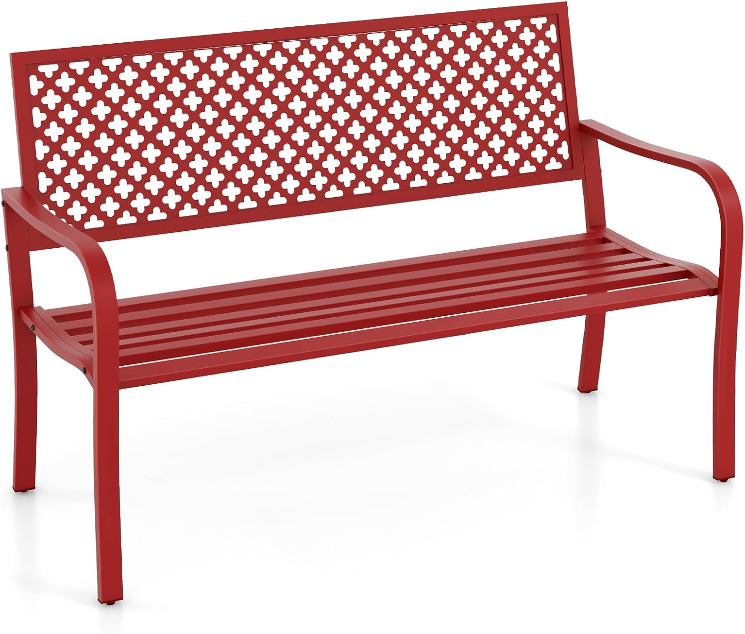COSTWAY Gartenbank Metall, Metallbank bis 300 kg belastbar, 127 × 62 × 86 cm, Rot, Wetterfeste Sitzbank für 2-3 Sitzer, Eisenbank für Garten, Balkon