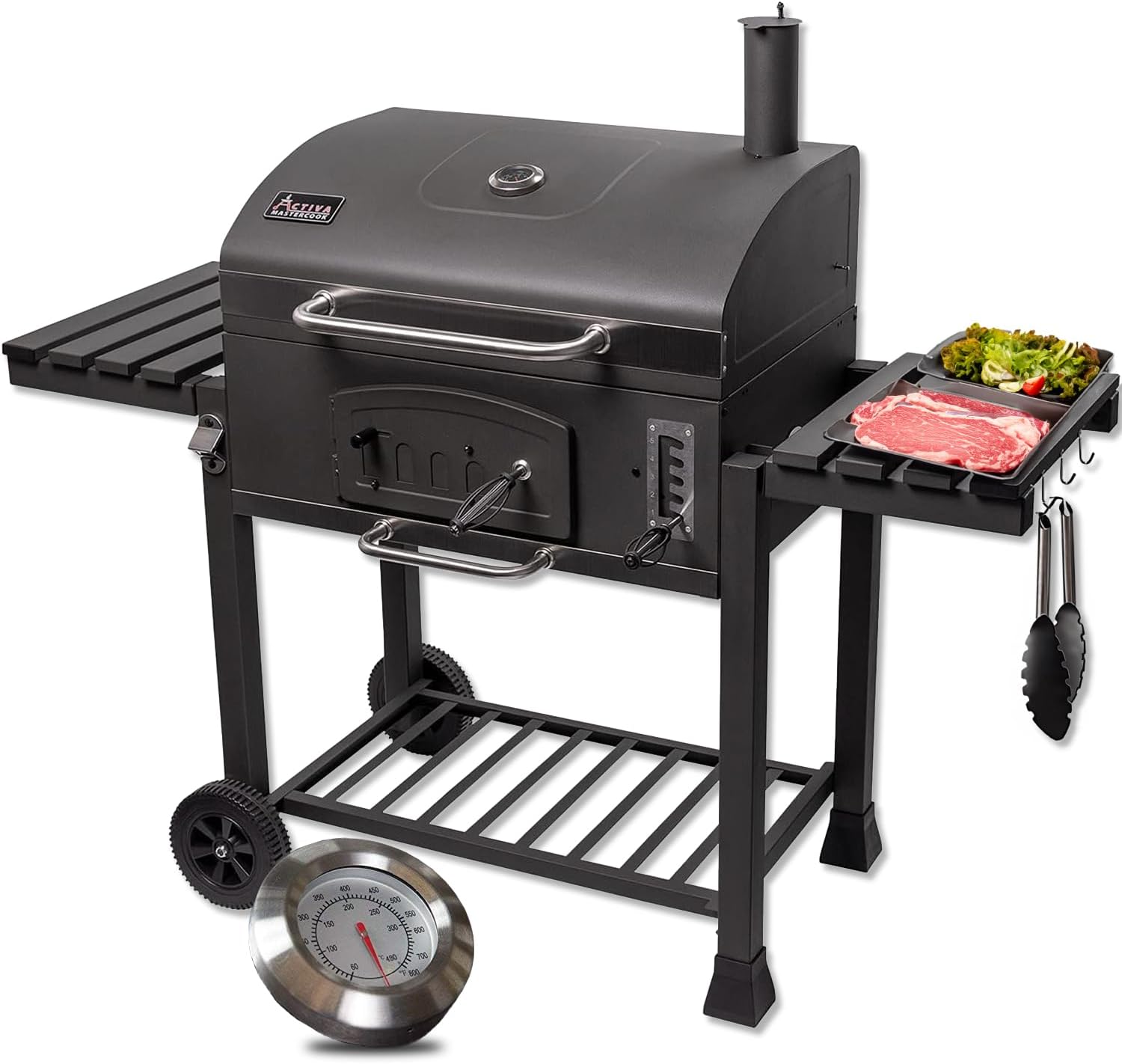 ACTIVA Holzkohlegrill Angulatus I Holzkohlegrill mit Deckel, für ein gelungenes Barbecue, verstellbar, Schwarz