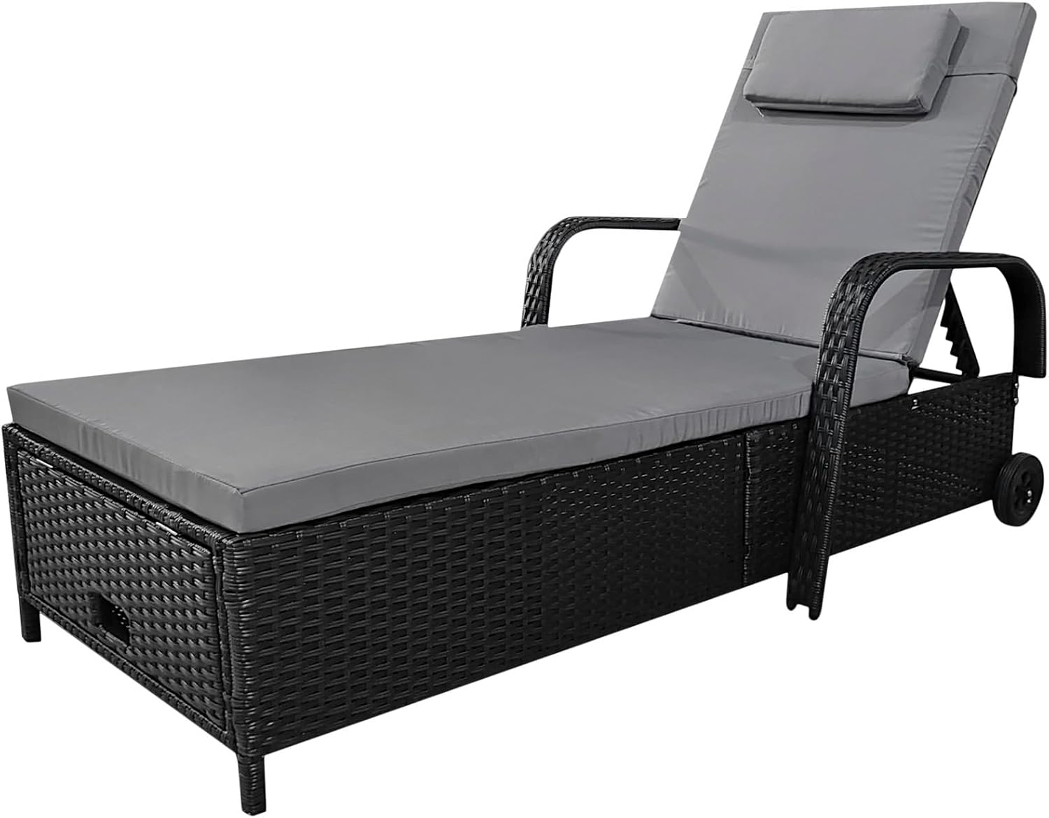 Calma Lux Liege Garten , 200 × 75 × 30-92 cm (Schwarz/Grau), Polyrattan+Metall, Stauraum, Sonnen