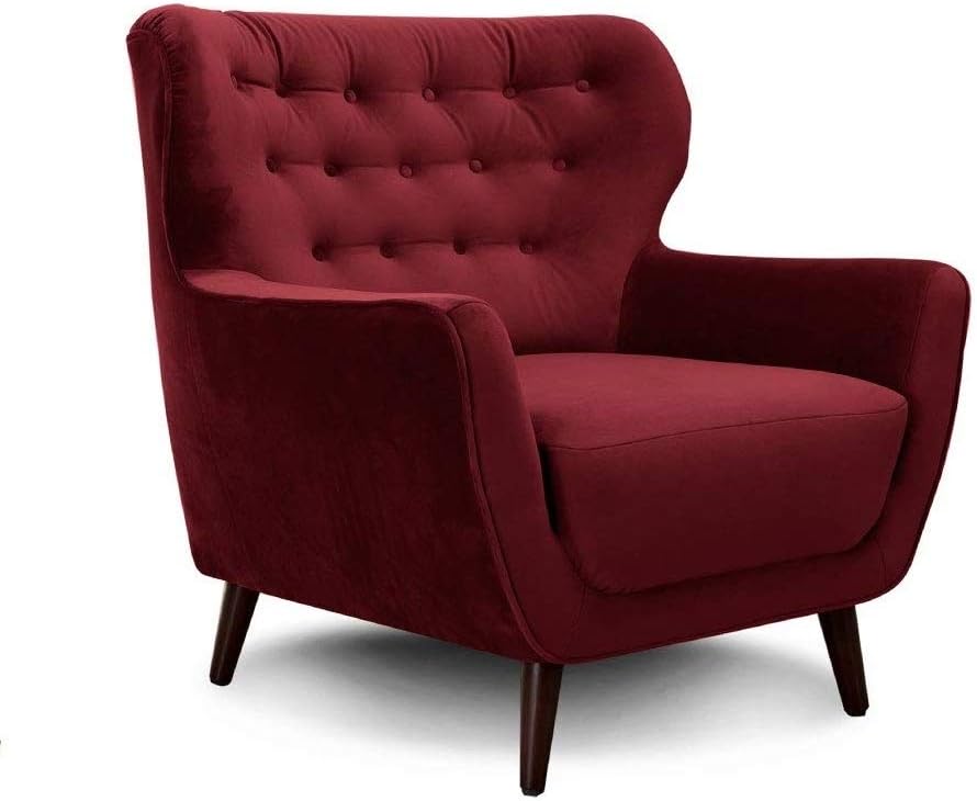 CAVADORE Sessel Abby / Retro-Polstersessel im Samt-Look mit Knopfverzierung / 87 × 89 × 88 / Samtoptik, Rot