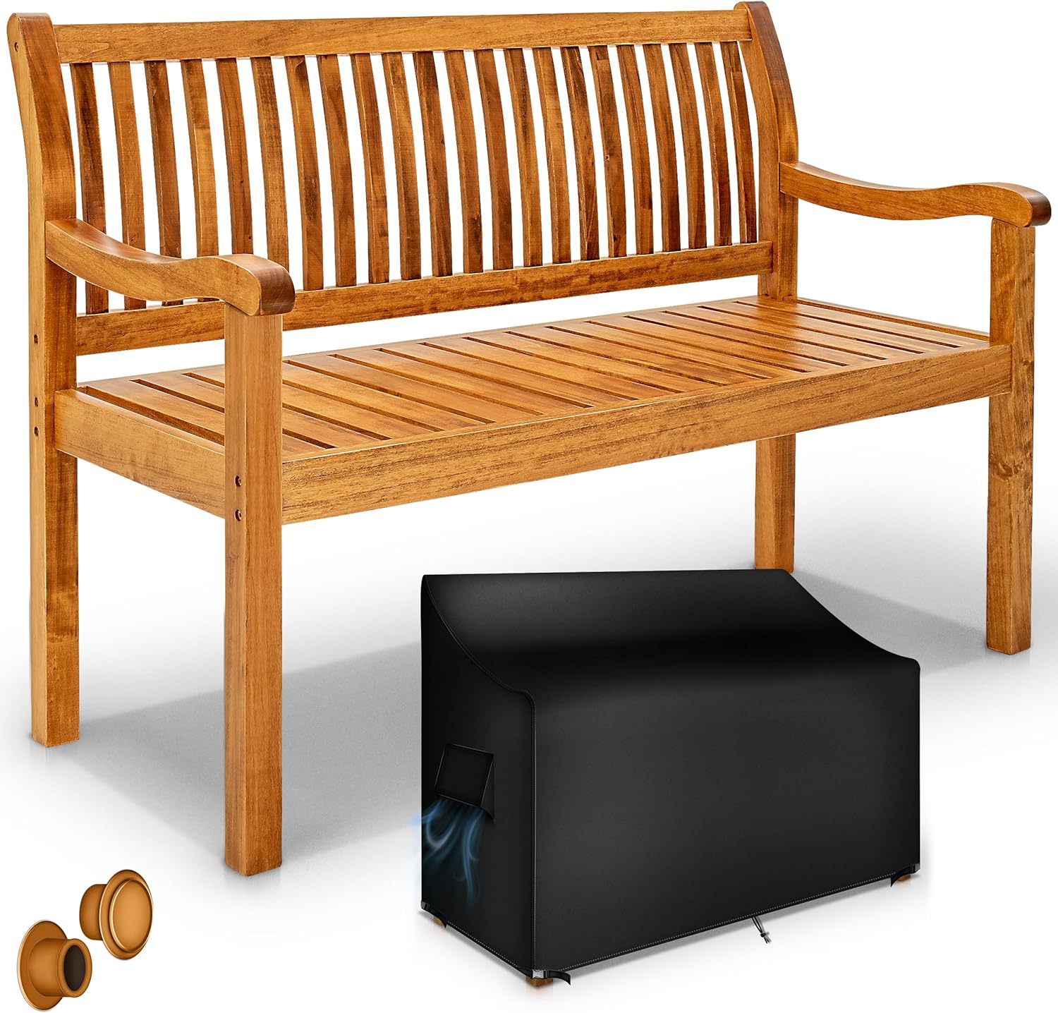 Tillvex Gartenbank Holz 2-3 Sitzer inkl. Abdeckung wetterfest 125 cm, Balkonbank Sitzbank 320 kg belastbar, Parkbank Massivholz, Terrasse & Garten