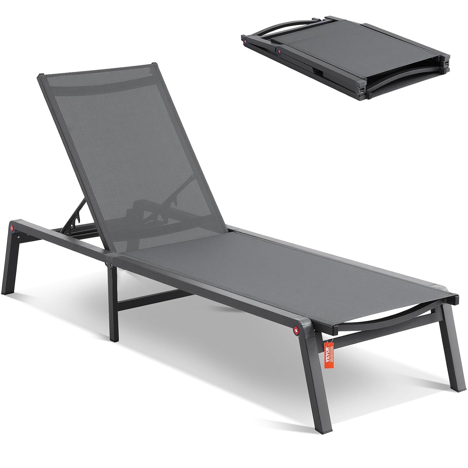 VEVOR Sonnenliege klappbar, 182 × 60 × 88 cm Alu-Liegestühle mit 5 verstellbaren Positionen, Liege für Terrasse, Strand, Pool, Dunkelgrau