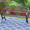 PHI VILLA Gartenbank Metall Rostfrei Rückenlehne aus Gusseisen Stahlrahmen 2-3 Sitzer Bank Outdoor mit Floralem Design für Park