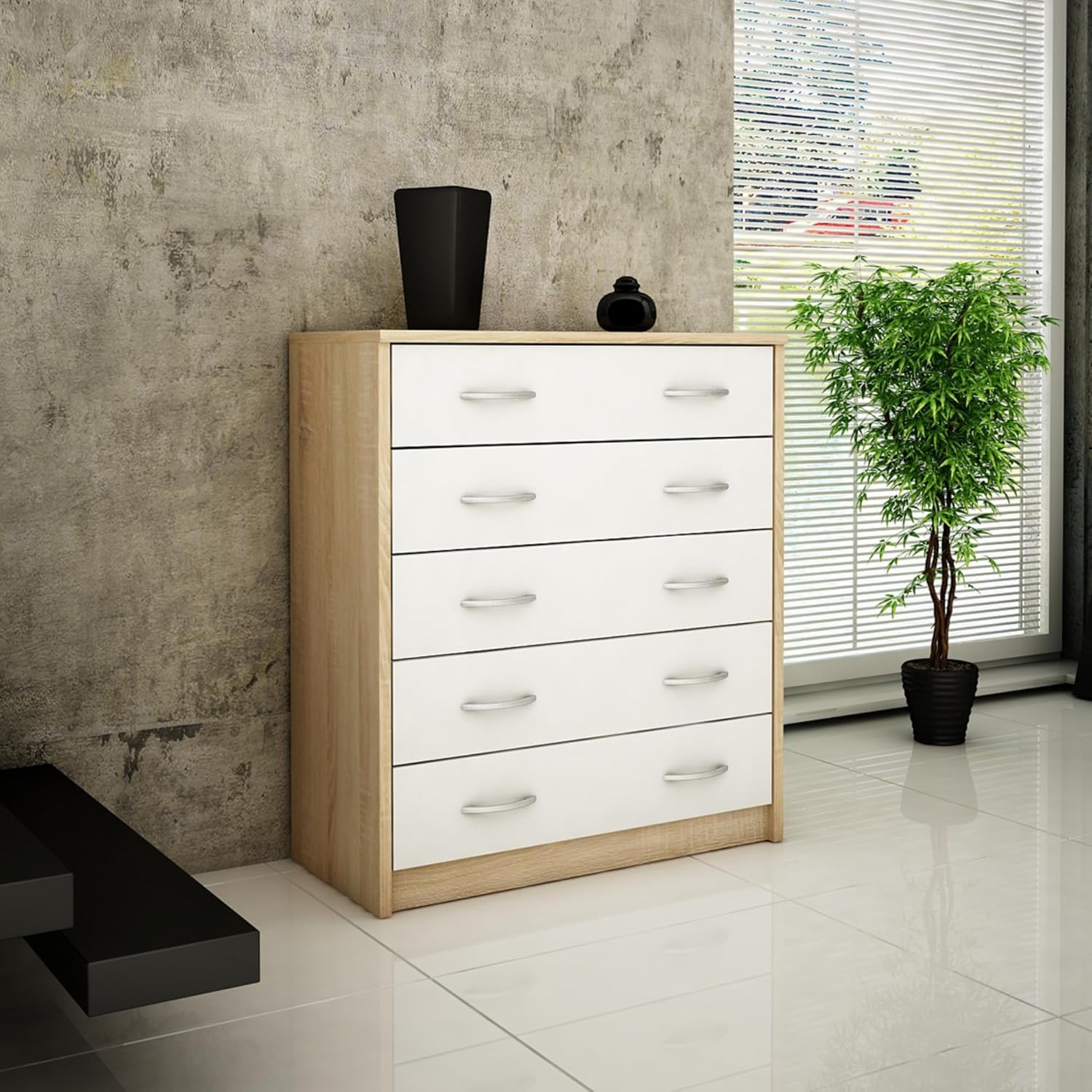 Home Collective Schuhschrank mit 5 aufklappbaren Schubladen Schuhregal mit 5 Fächern weiche abgerundete Kanten 74 cm breit laminierte Platte
