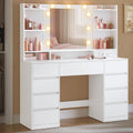 VASAGLE Kailyn Kollektion, Wolkenweiß RDT141WB02, Schminktisch mit Spiegel und LED-Leuchten, 9 Schubladen, 9 dimmbare Glühbirnen, 3 Lichtfarben
