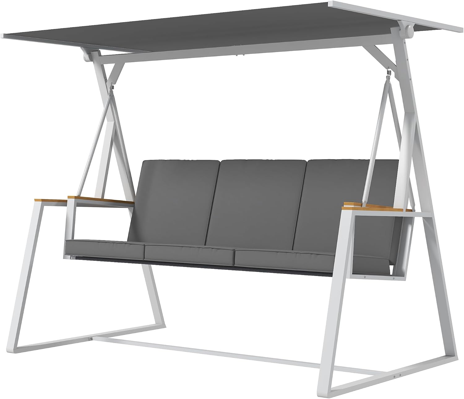 Outsunny Gartenschaukel, Matratze im Lieferumfang enthalten, 205 × 130 × 175 cm, 3-Sitzer, Mit Dach, Verstellbare Neigung, Dunkelgrau