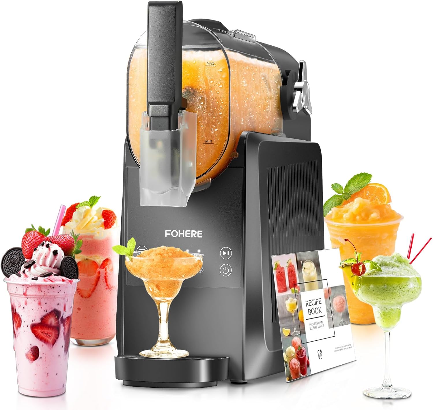 FOHERE Slush Maschine, Ohne Eiswürfel & 5 Smarten Programmen, 2,6 l Slushie Maschine für Zuhause, Slush Eismaschine mit Selbstreinigung, Für Slush