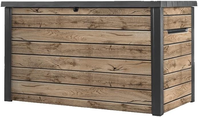 Keter Ontario Auflagenbox/Kissenbox 870 Liter, 100% Wasserdicht mit Belüftung dadurch kein übler Geruch/Schimmel Moderne Holzoptik