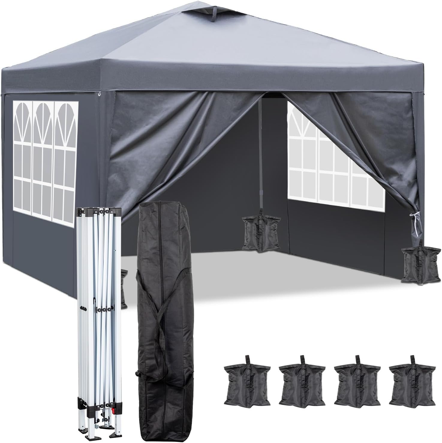 TactFire Pavillon 3 × 3m Pop-Up Faltpavillon , Stahlgestell UV-Schutz 50+, 4 Seitenwänden & 4 Sandsäcken, Gewicht: 12 kg / 26, 7 lbs 5, Für Garten