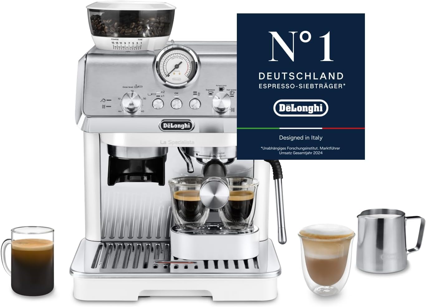 De'Longhi Siebträgermaschine La Specialista Arte EC9155.W, Weiß inkl. Barista-Kit, 1550 W, 1,7 l Tank, Espressomaschine mit Mahlwerk, 8 Mahlgrade