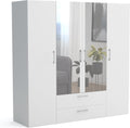 Brent, 200 × 200 × 60 cm, Kleiderschrank mit Spiegel, Garderobenschrank, BxHxT, Schrank mit Türen, Schlafzimmerschrank mit Regalen, Weiß