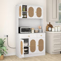 COSTWAY Küchenschrank Holz, 100 × 40 × 180 cm, Buffetschrank mit 2 Steckdosen & 2 USB-Anschlüssen, Hochschrank mit Rattantüren, Weiß