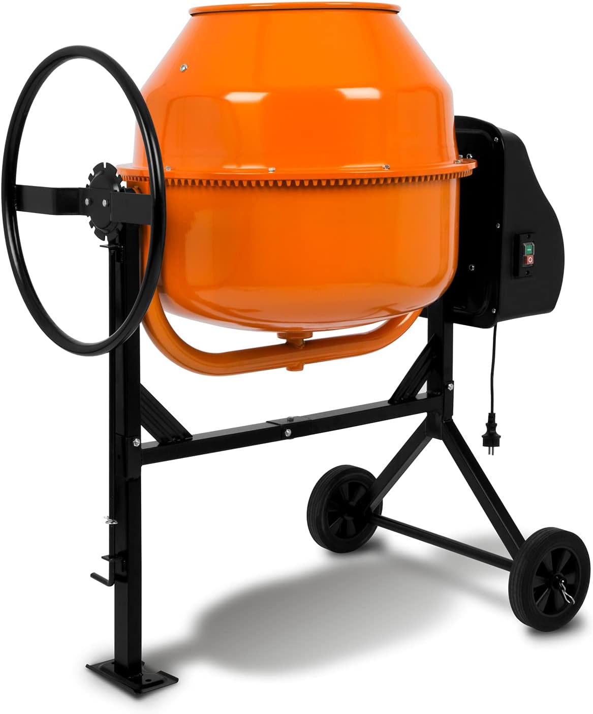 EBERTH 160 l Betonmischer Elektrisch Mobil, 650 W Motor, Gestell, Trommel und Zahnkranz aus Stahl, Feststellbares Handrad, Breite Fußplatte