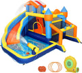 AIYAPLAY Hüpfburg mit Gebläse 8-in-1 aufblasbare Wasserpark mit Wasserrutsche Planschbecken Trampolin Kletterwand Basketballkorb Springburg für 4