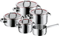 WMF Function 4 Topfset Induktion 5-teilig, Induktions Töpfe Set, Glasdeckel mit 4 Abgießfunktionen, Cromargan Edelstahl poliert, Innenskalierung