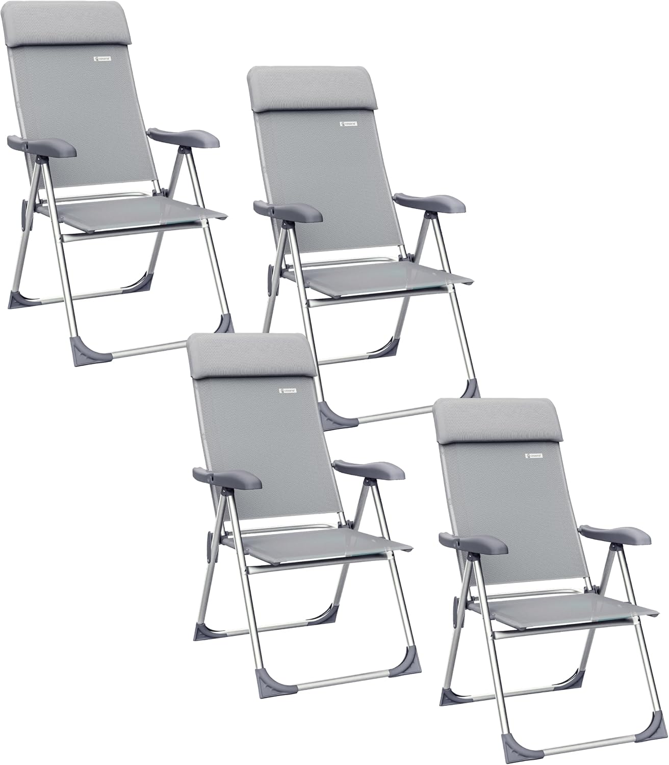 Casaria Terrassen Sitzmöbel Gartenstühle 4er Klappbar 7-Fach , verstellbar, Aluminium, Grau