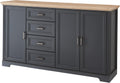 Stella Trading JASMIN Sideboard in Graphit, 182 × 102 × 41 cm, Artisan Eiche Optik, Kommode im Landhausstil mit Schubladen und viel Stauraum, B/H/T