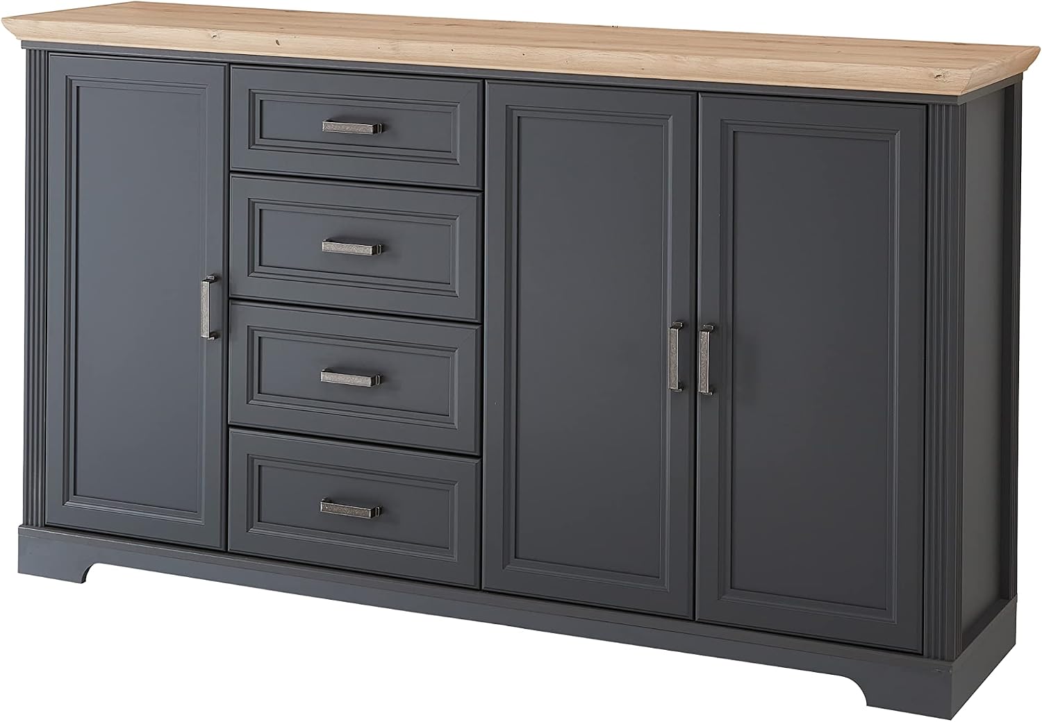 Stella Trading JASMIN Sideboard in Graphit, 182 × 102 × 41 cm, Artisan Eiche Optik, Kommode im Landhausstil mit Schubladen und viel Stauraum, B/H/T