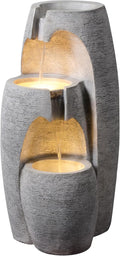 Teamson Home Garten Outdoor Brunnen Moderner 3-stufiger Bodenspringbrunn, 71 cm hoch, LED, Einstellbarer Fluss, graues Steinoptik-Finish