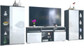Vladon Wohnwand Davos, 329 × 134 × 35 cm, Anbauwand bestehend aus 2 Vitrinen und 1 TV-Board, Anthrazit matt/Weiß Hochglanz