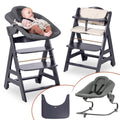 Hauck Beta+ Hochstuhl Newborn Set mit Premium Bouncer, Inkl. Neugeborenenaufsatz, Mitwachsender Holz Kinderhochstuhl mit Rollen ab Geburt bis 90 kg
