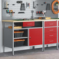 QUAHEAS Werkbank mit Schubladen mit Regal, 85 cm, Stahl Arbeitstisch mit Holzplatte, Werkstatt Packtisch mit Stauraum, Werkzeugaufbewahrung