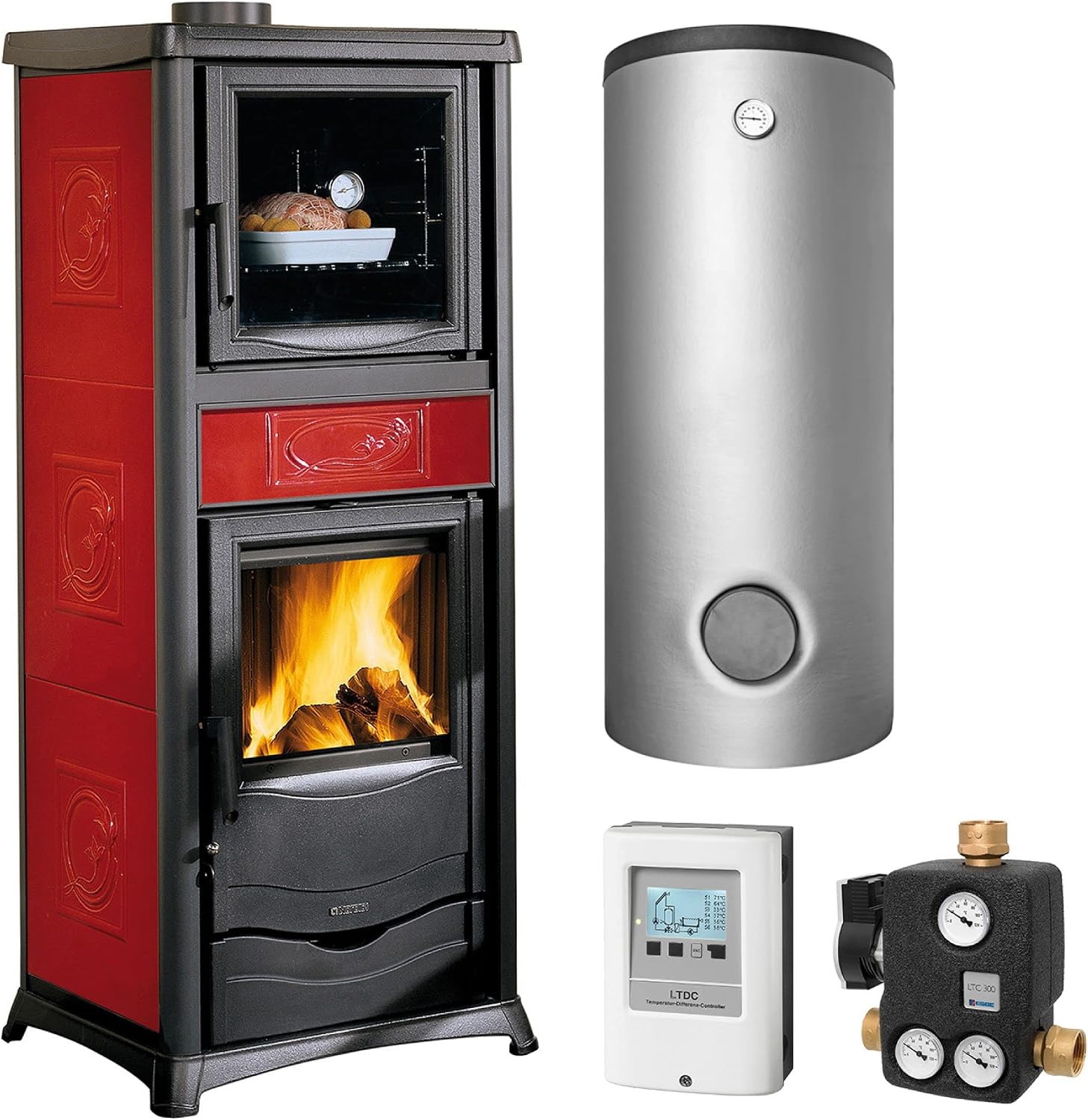 La Nordica KS3718 Termorossella Plus DSA Forno Kaminöf, Rot/Schwarz/Silber