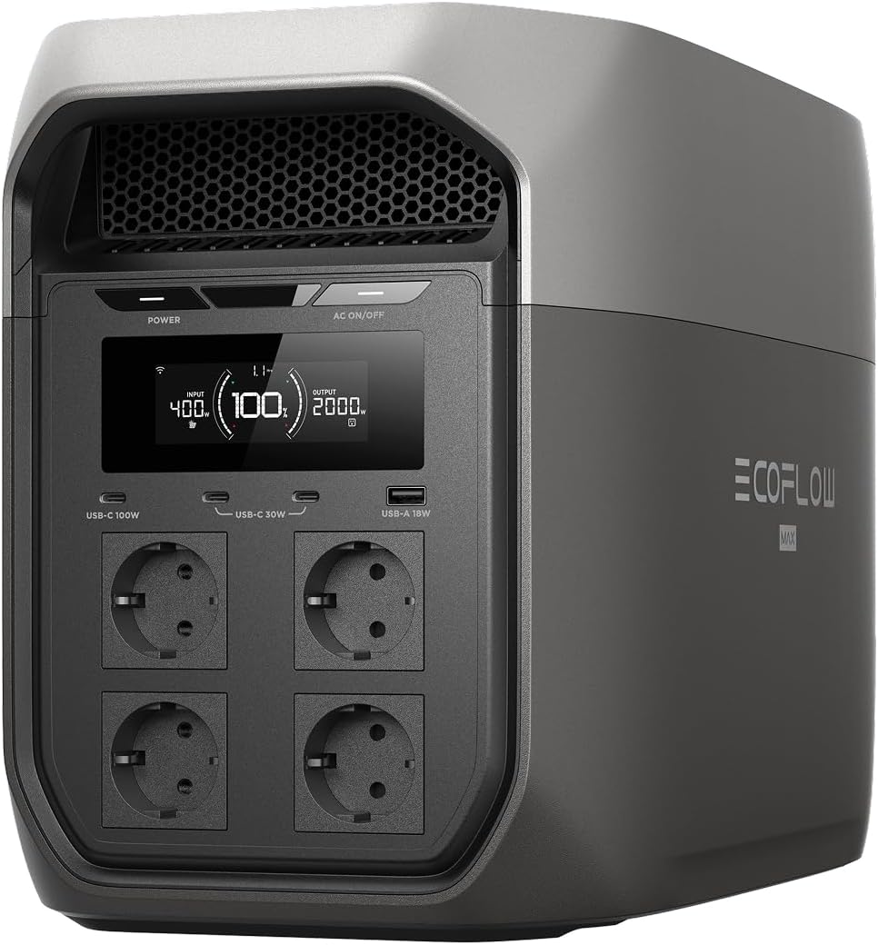 EF ECOFLOW ECOFLOW Delta tragbare Powerstation Stromgenerator, 0–80% Ladung in nur 51 Minuten, LiFePO4 Batterie, 400 W, App-Steuerung, Boost Ausgang