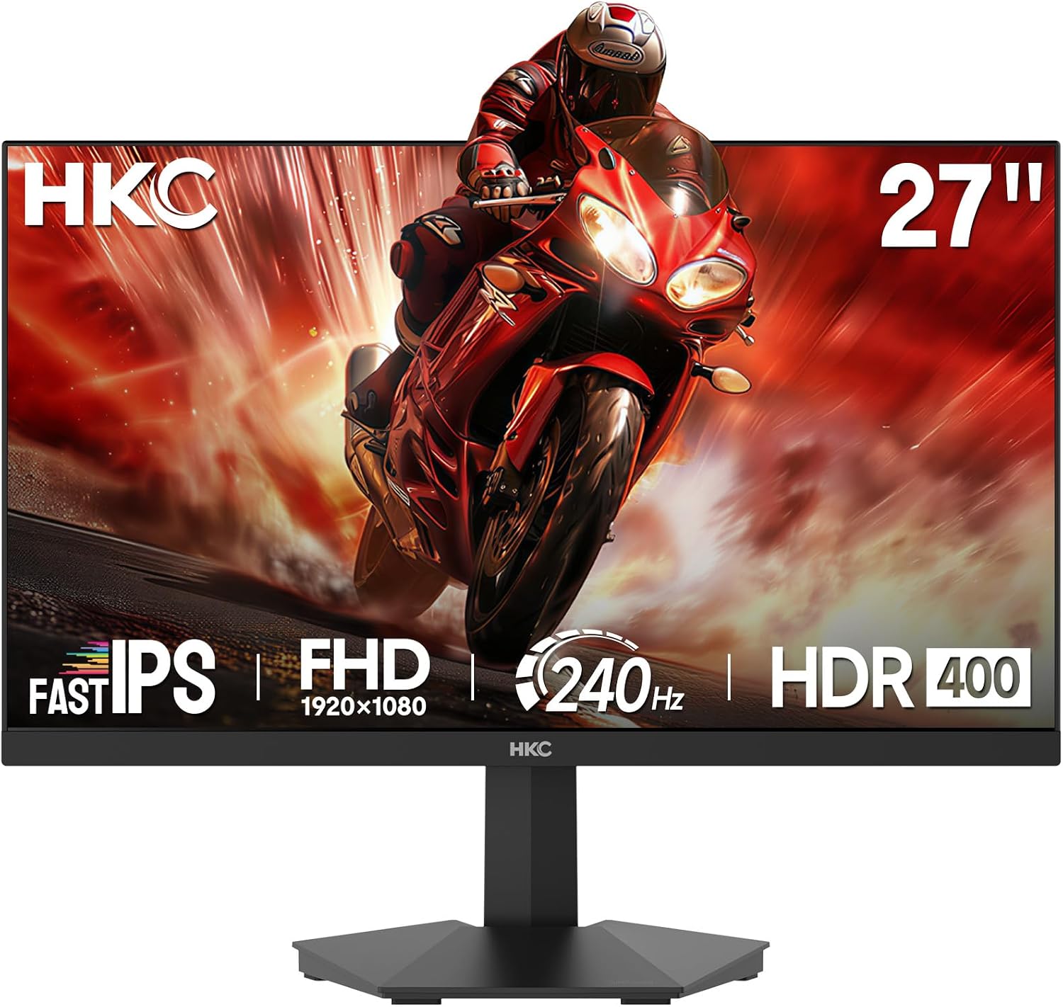 HKC G27H3D 27 Zoll Gaming Monitor 240Hz, HDR400,90% DCI-P3, Schwarz, FHD, 1920 × 1080, Fast IPS Bildschirm, 1ms MPRT, Low Blue Light, VESA 100 × 100