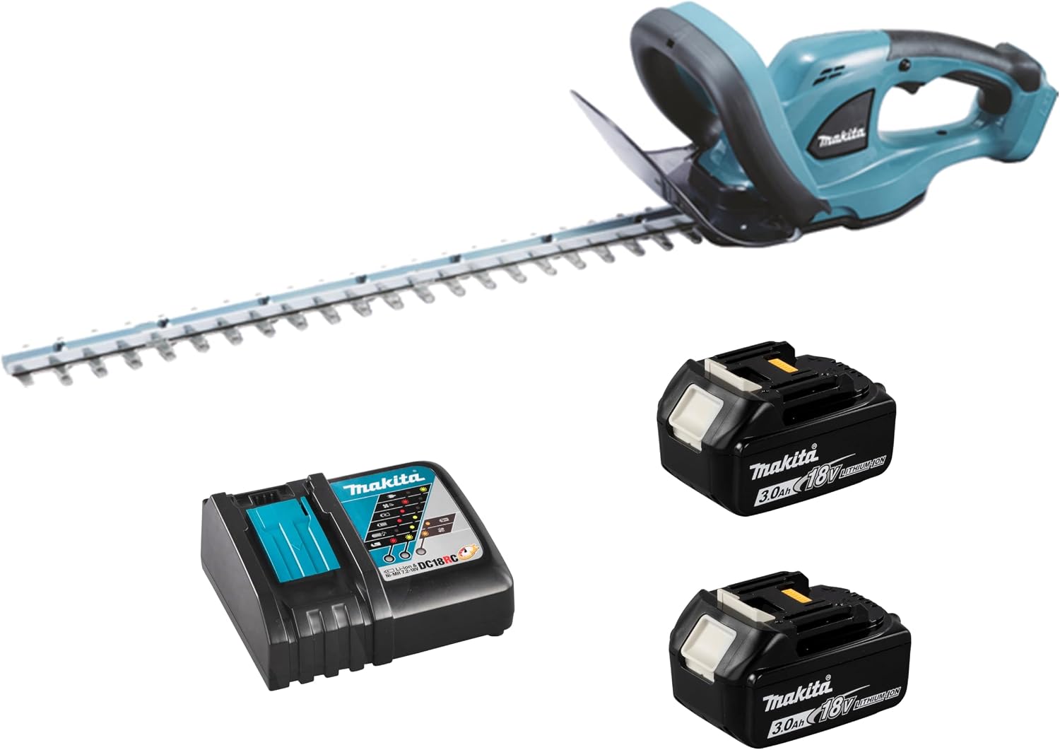 Makita DUH 523 Akku Heckenschere 18 V 52 cm mit 2 × 3,0 Ah Akku und Ladegerät