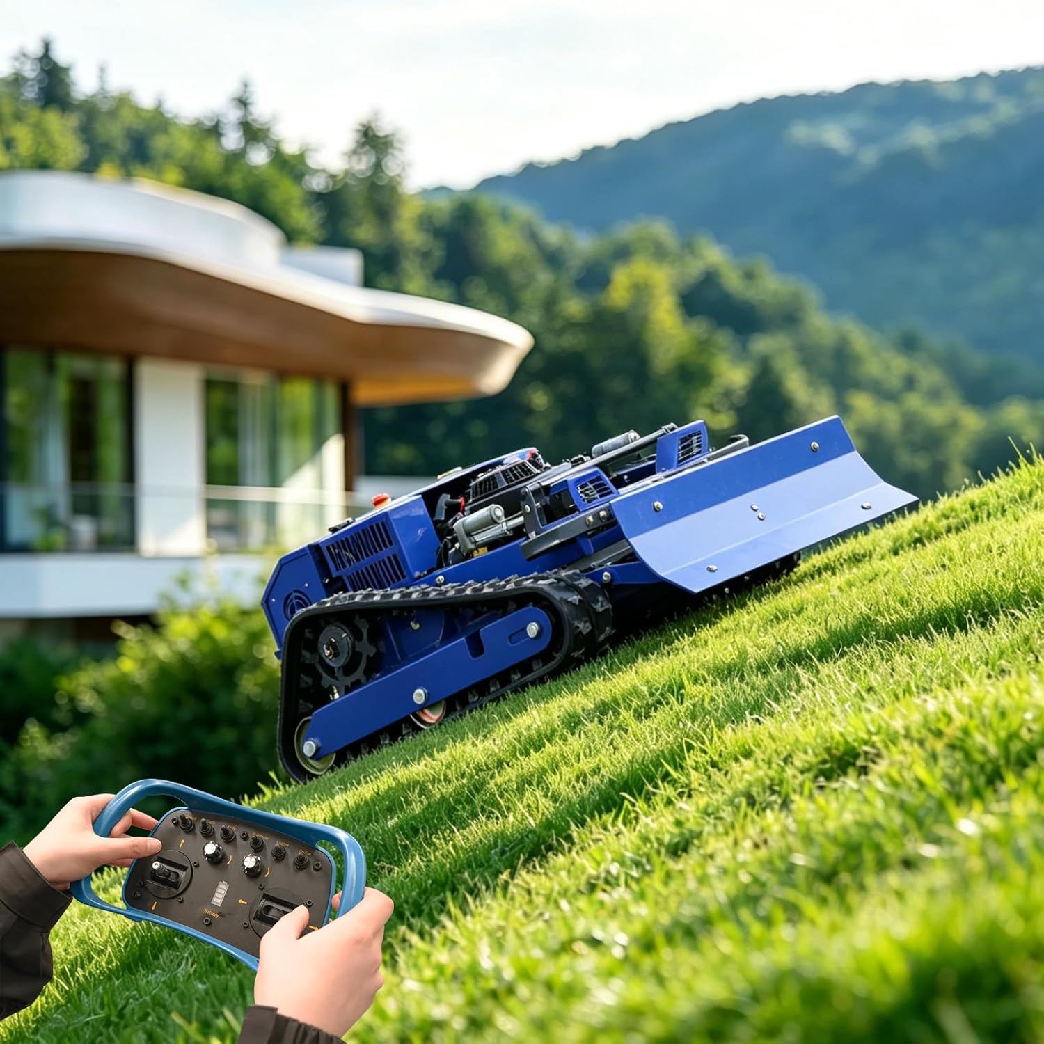 AIWEIYA Mähroboter-Rasenmäher für Raupen, RC-Mähroboter für Steigungen 100% (45°), Schnitt 21, 6 Zoll, 4 × 4, Fernbedienung, ferngesteuert